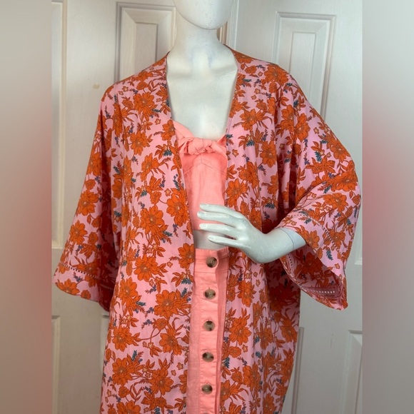 Jessica Simpson Floral Orange and Pink Kimono One Size,  E1. - Picture 10 of 15